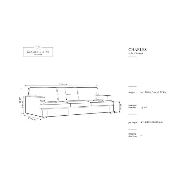 Windsor & Co Zofe Daphne siva zofa, 235 cm-image-2