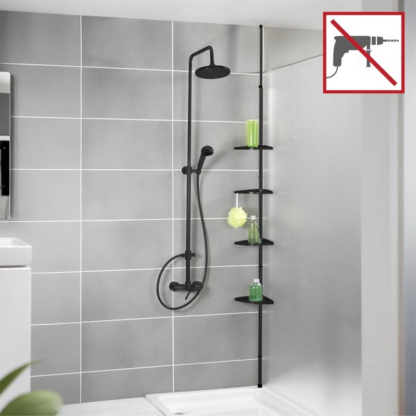 Črna plastična teleskopska kotna kopalniška polica Compact – Wenko-image-4