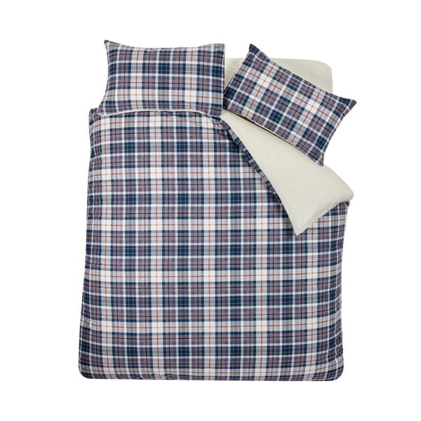 Modra/bež posteljnina za zakonsko posteljo iz sherpa flisa 200x200 cm Cosy Sherpa Check – Catherine Lansfield