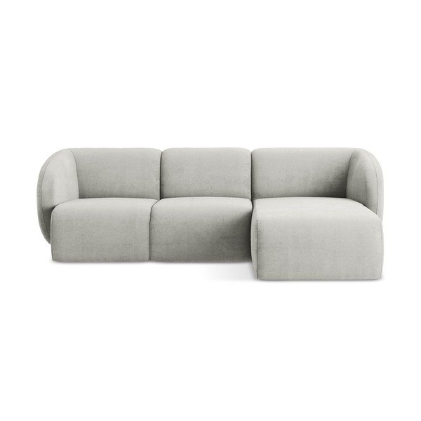 Svetlo siva kotna sedežna garnitura iz šenilje (desni kot/z ležalnikom) Lani – Makamii