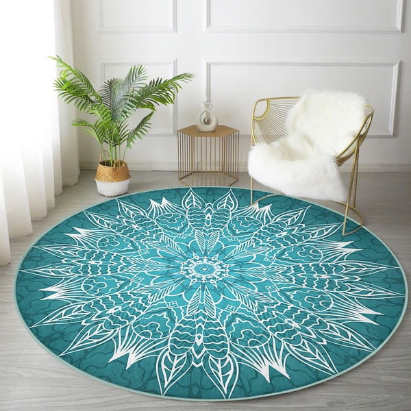 Turkizna pralna okrogla preproga primerna za robotski sesalnik ø 100 cm Comfort – Mila Home-image-4