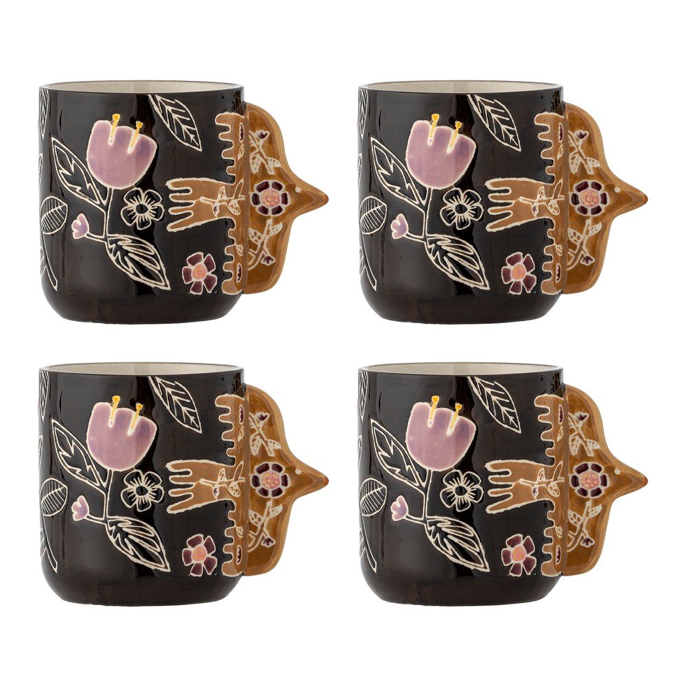 Temno rjave skodelice v kompletu za latte 4 ks iz kamenine 325 ml Vivielle
