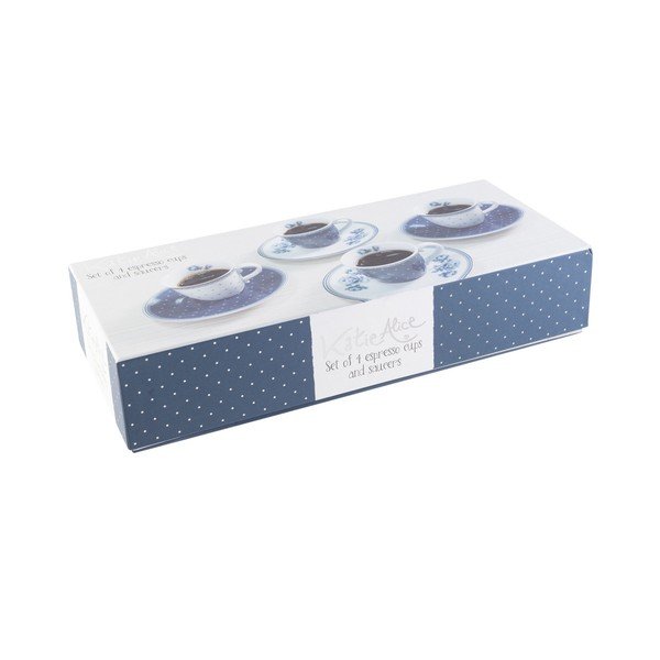 Komplet 4 porcelanskih vrčkov za espresso s podstavki Creative Tops Vintage Indigo-image-4