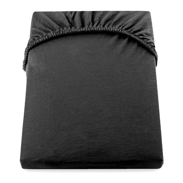 Črna elastična rjuha DecoKing Nephrite, 160/180 x 200 cm