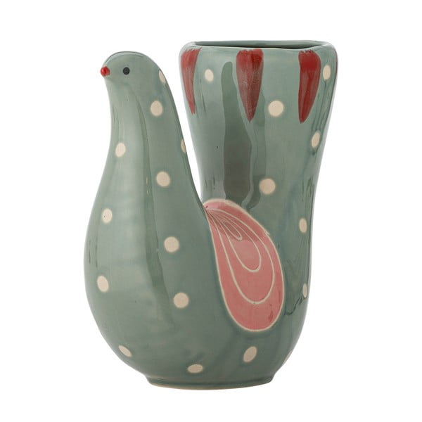 Zelena lončena ročno poslikana vaza (višina 19 cm) Trudy – Bloomingville-image-2