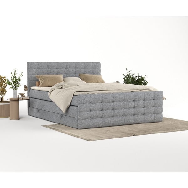 Siva boxspring postelja s prostorom za shranjevanje 200x200 cm Blend – Maison de Rêve-image-2
