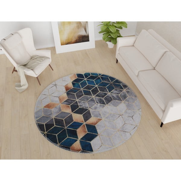 Bela/modrozelena pralna okrogla preproga ø 100 cm – Vitaus-image-1