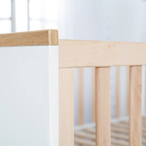 Otroška posteljica iz masivne bukve v beli in naravni barvi 70x140 cm Finn – Roba-image-2