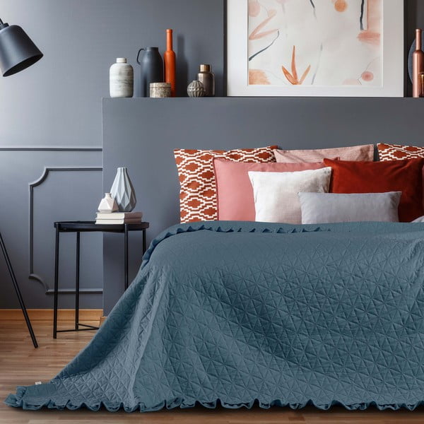 Modro pregrinjalo za posteljo AmeliaHome Tilia Marine, 260 x 240 cm-image-1