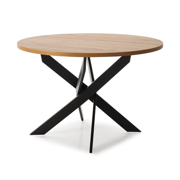 Okrogla jedilna miza z mizno ploščo v hrastovem dekorju 120x120 cm Ther – Marckeric-image-2