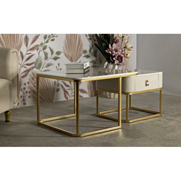 Mizice v kompletu 2 ks v marmornem dekorju v kremno beli in zlati barvi 50x70 cm Beauty – Mauro Ferretti-image-1