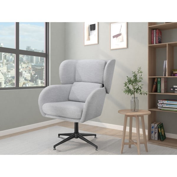 Svetlo siv žameten fotelj z naslonom Vanessa – Støraa-image-2