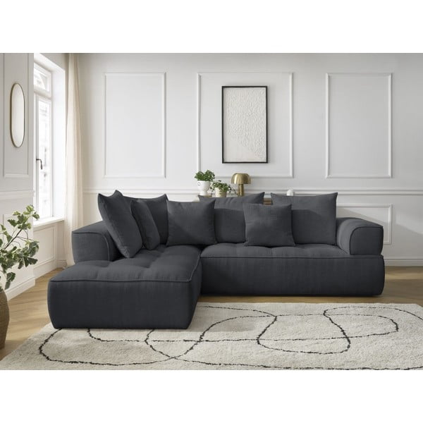 Temno siva kotna sedežna garnitura iz šenilje (levi kot/v obliki črke L) Whesley – Bobochic Paris-image-1