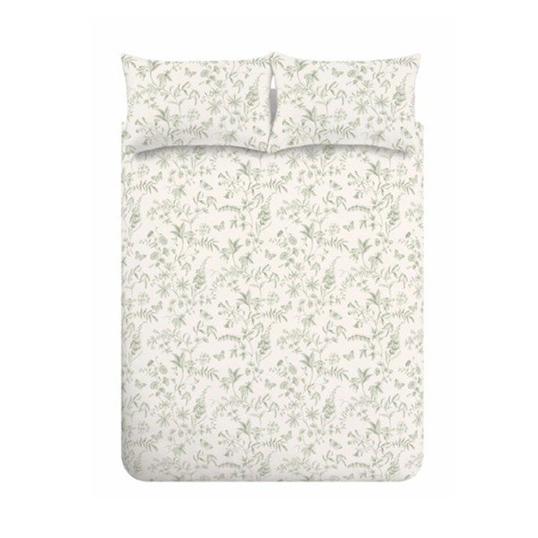 Zelena/kremno bela enojna bombažna posteljnina 135x200 cm Thea Floral – Bianca
