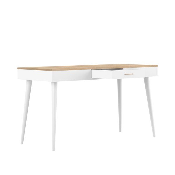 Bela delovna miza s ploščo v hrastovem dekorju 134x59 cm - TemaHome -image-3