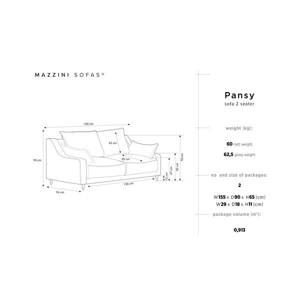 Bež zofa Mazzini Sofas Pansy, 150 cm-image-3