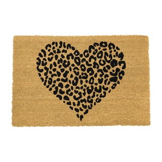 Črn predpražnik iz naravnih kokosovih vlaken Artsy Doormats Leopard Heart, 40 x 60 cm