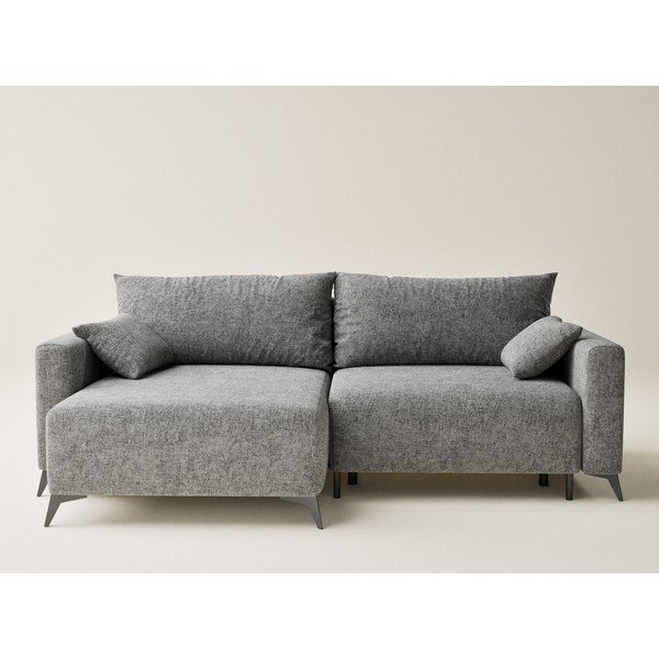 Siva raztegljiva/s prostorom za shranjevanje kotna sedežna garnitura iz šenilje (levi kot/z ležalnikom) Leon – Maison de Rêve-image-2