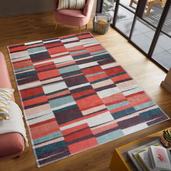 Rdeča pralna preproga 80x150 cm Blocks of Fun – Vitaus-image-1