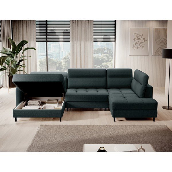 Zelena žametna raztegljiva/s prostorom za shranjevanje kotna sedežna garnitura (desni kot/v obliki črke "U") Berrto – ELTAP-image-3