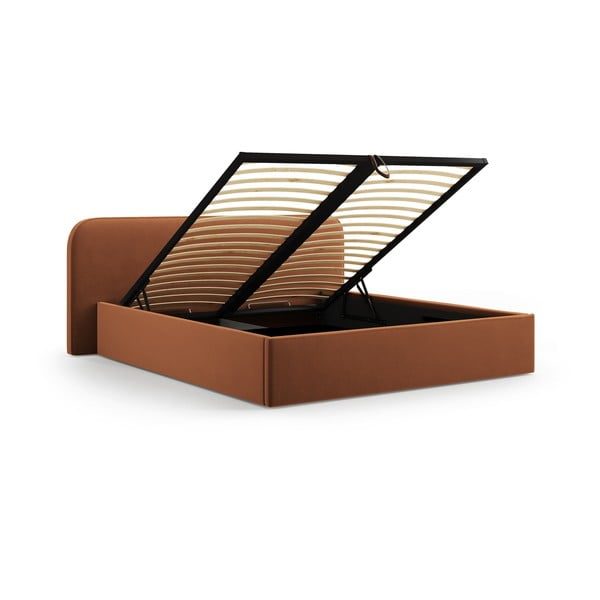 Oblazinjena zakonska postelja s prostorom za shranjevanje z letvenim dnom 160x200 cm v barvi terakote Elizabeth – Micadoni -image-2