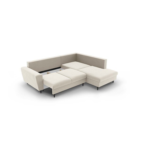 Bež žametna raztegljiva kotna sedežna garnitura s prostorom za shranjevanje (desni kot/v obliki črke L) Kyoto – Cosmopolitan Design-image-3