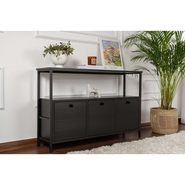 Črna stranska mizica v mat dekorju 29,5x120 cm Solace – Kalune Design-image-1