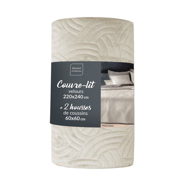 Kremno bel žameten komplet pregrinjala in prevleke za vzglavnik 220x240 cm Solange – douceur d'intérieur