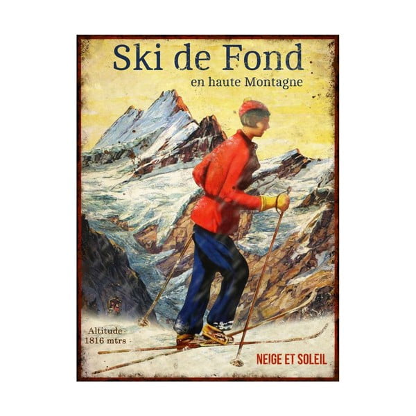 Kovinska stenska dekoracija Antic Line Ski de Fond, 25 x 33 cm