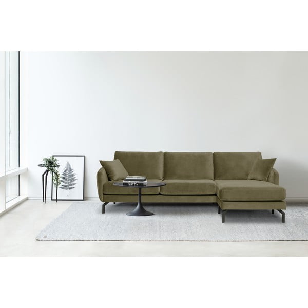 Zelena kotna žametna sedežna garnitura Scandic Magic, levi kot-image-1