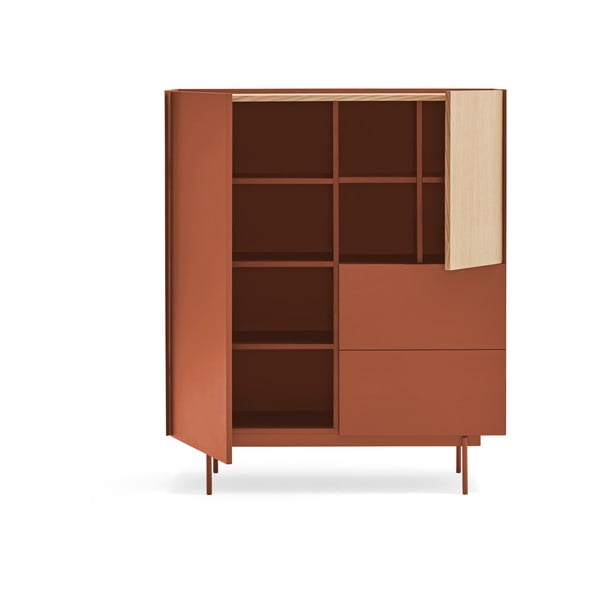 Opečnato oranžna/naravna visoka komoda v hrastovem dekorju 100x120 cm Otto – Teulat-image-4