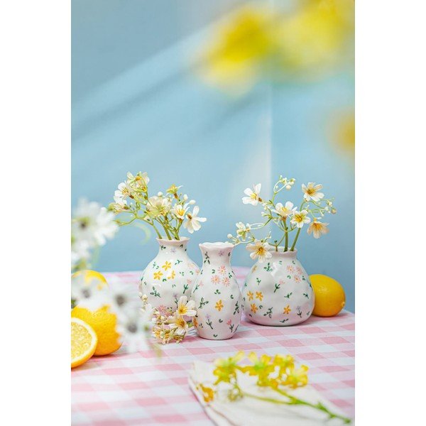 Kremno bele vaze v kompletu 3 ks iz kamenine (višina 10 cm) Ditsy Floral – Sass & Belle-image-1