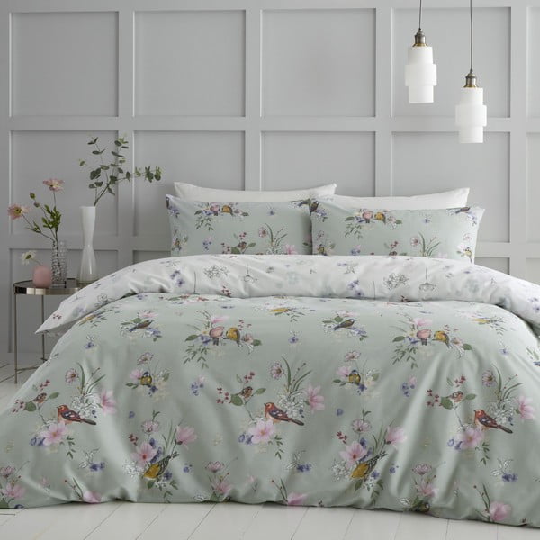 Svetlo zelena posteljnina za zakonsko posteljo 200x200 cm Songbird – Catherine Lansfield