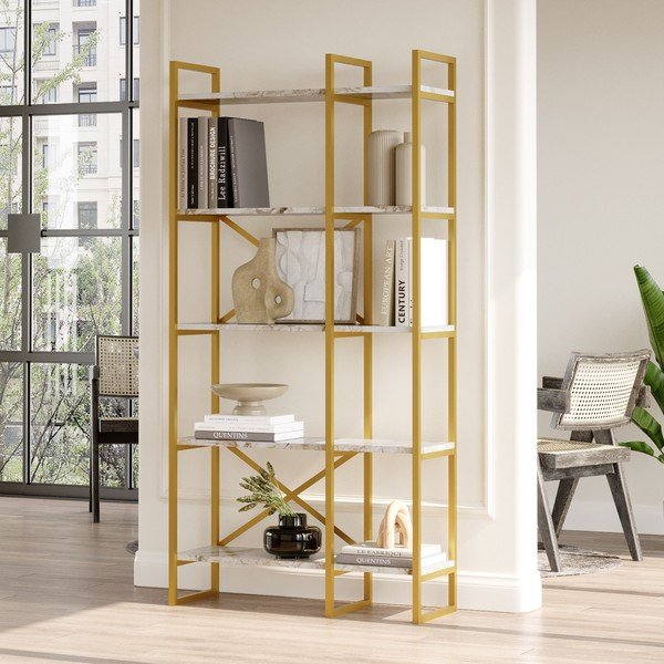 Bel/zlat regal v marmornem dekorju 87,5x175 cm Monica – Kalune Design-image-2