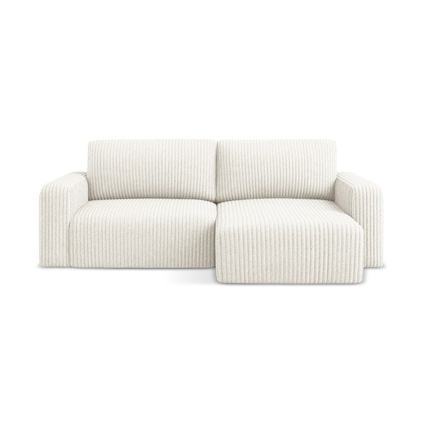 Kremno bela raztegljiva/s prostorom za shranjevanje kotna sedežna garnitura iz rebrastega žameta (desni kot/z ležalnikom) Kona – Makamii