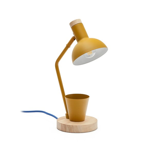 Gorčično rumena namizna svetilka s kovinskim senčnikom (višina 37 cm) Katia – Kave Home
