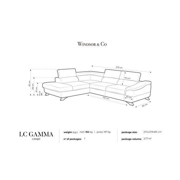 Siva raztegljiva sedežna garnitura s shranjevanjem Windsor & Co Zofe Gamma, leva stran-image-4