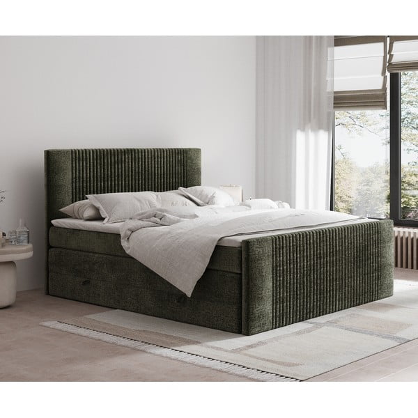 Temno zelena boxspring postelja s prostorom za shranjevanje 180x200 cm Bergamo – Maison de Rêve-image-1