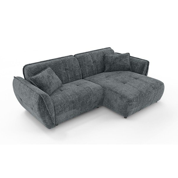 Temno siva kotna sedežna garnitura iz šenilje (desni kot/z ležalnikom) Nelia – Ropez-image-2