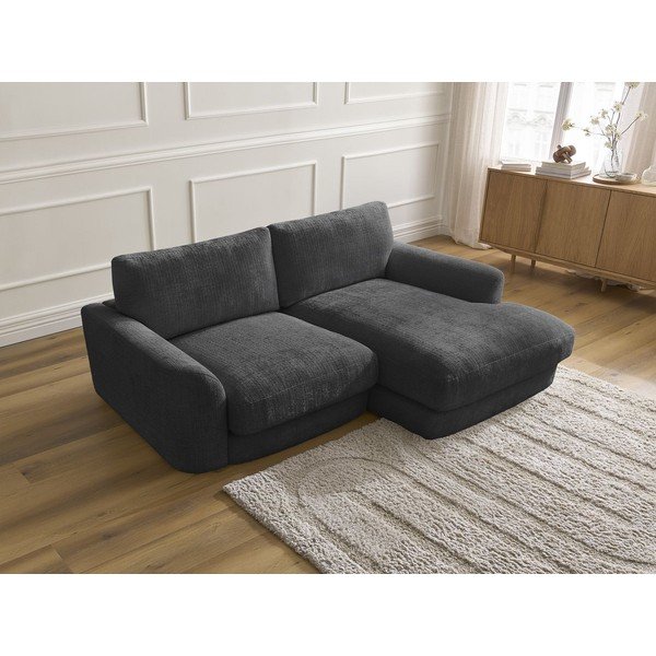 Črna kotna sedežna garnitura iz šenilje (desni kot/z ležalnikom) Leonore – Bobochic Paris-image-3