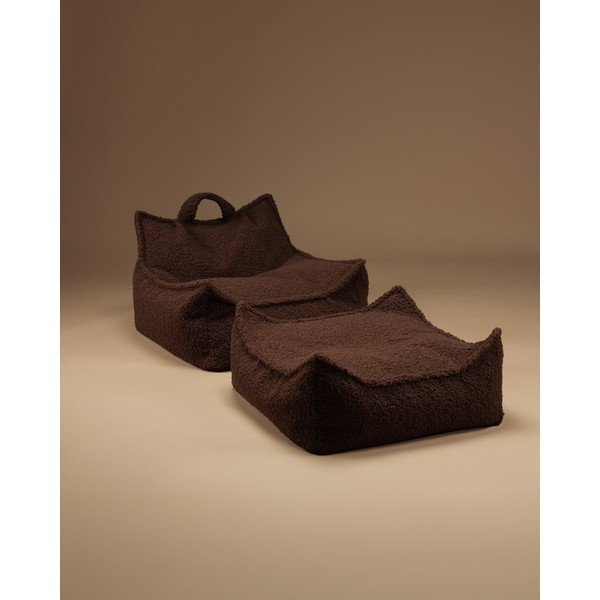 Temno rjav otroški tabure iz tkanine bouclé Warm Hazel – Wigiwama-image-1