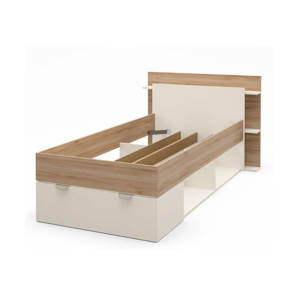 Bela/naravna postelja v hrastovem dekorju s prostorom za shranjevanje brez letvenega dna 90x200 cm Albo – Marckeric-image-2