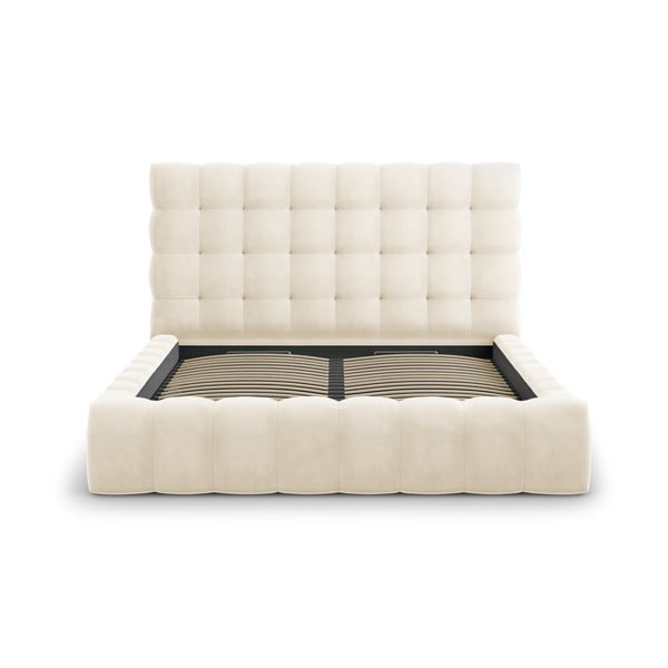 Bež oblazinjena zakonska postelja s prostorom za shranjevanje in letvenim dnom 200x200 cm Bali – Cosmopolitan Design-image-3