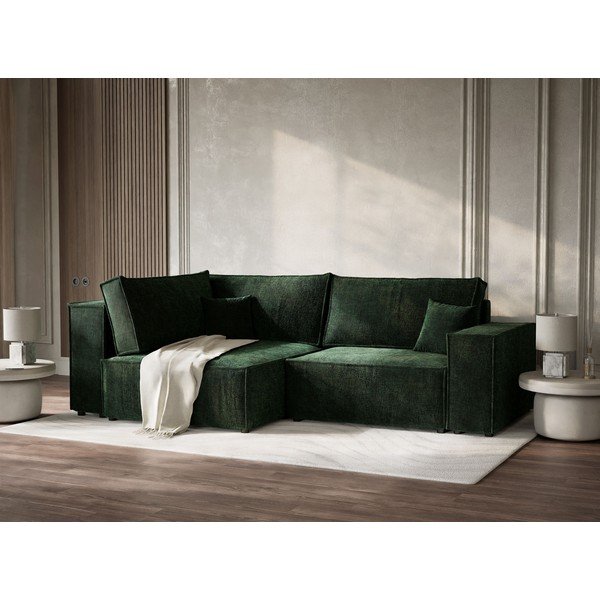 Temno zelena raztegljiva/s prostorom za shranjevanje kotna sedežna garnitura iz šenilje (levi kot/v obliki črke L) Tonga – Maison de Rêve-image-4