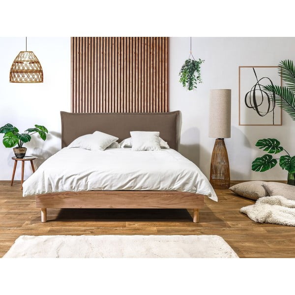 Rjava/naravna zakonska postelja z letvenim dnom 160x200 cm Charlie – Bobochic Paris-image-2