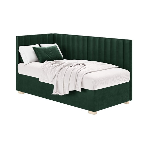 Temno zelena kotna otroška postelja s prostorom za shranjevanje z vzmetnico 90x200 cm Snugi – Ghado-image-2
