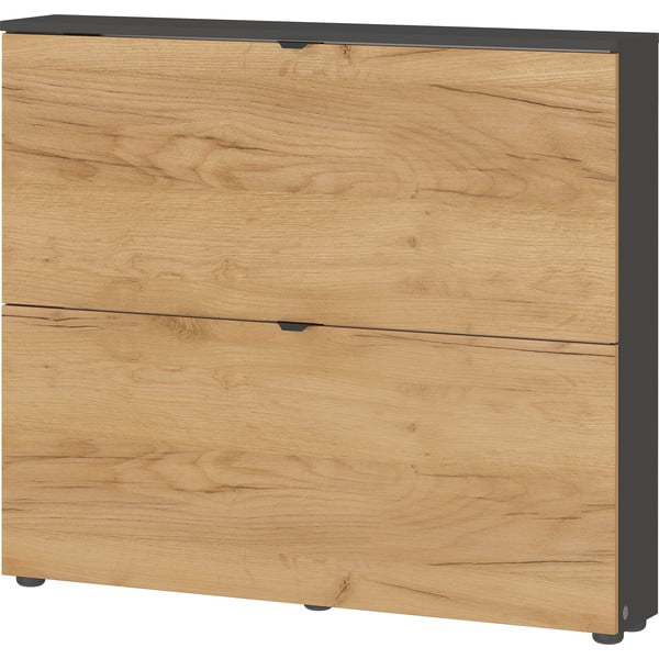 Antracitno siva/naravna preklopna/stenska omarica za čevlje v hrastovem dekorju 100x85x19 cm Renell – Germania