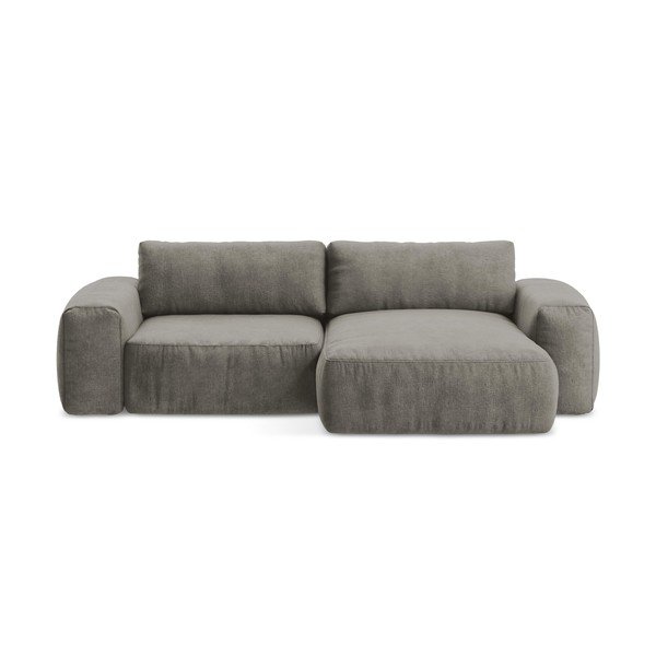 Siva raztegljiva kotna sedežna garnitura iz šenilje (desni kot/z ležalnikom) Kuki – Makamii