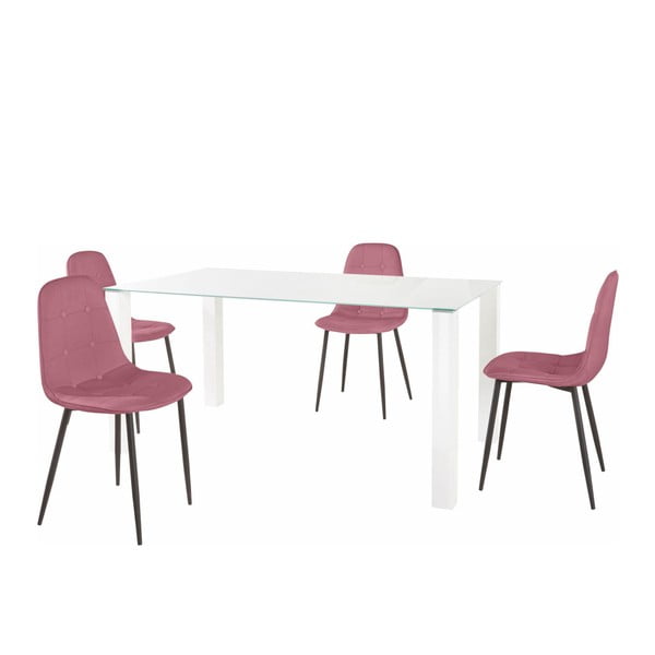 Garnitura jedilne mize in 4 roza stoli Støraa Dante, dolžina mize 160 cm