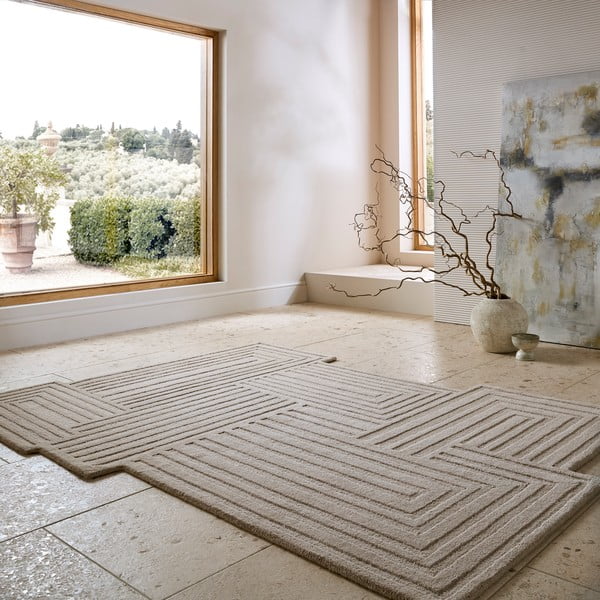 Bež ročno tkana volnena preproga 160x230 cm Zen Rectangles – Flair Rugs-image-1